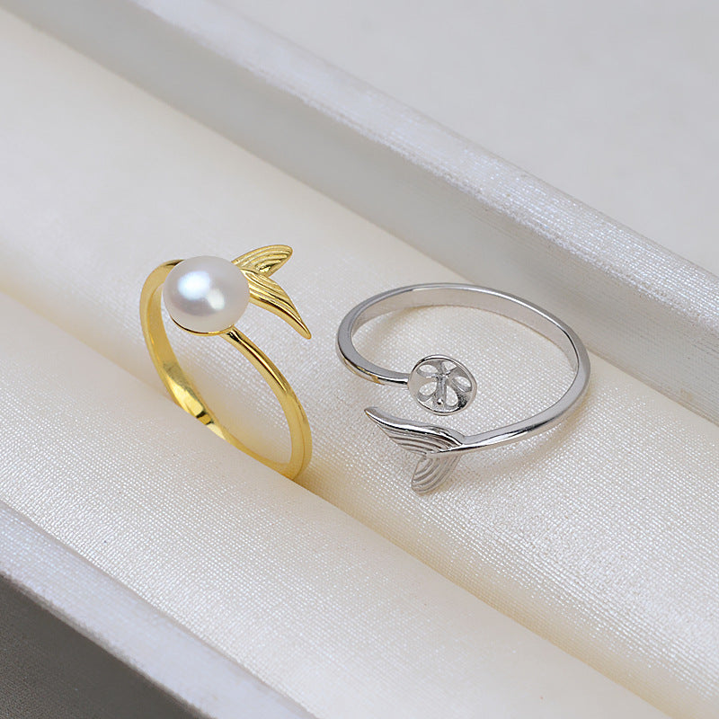 Chic Mermaid Tail Design Pearl Ring Setting-S925 Sterling Silver