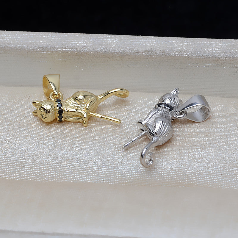 Cubic Zirconia Cat Pearl Pendant Setting-S925 Sterling Silver