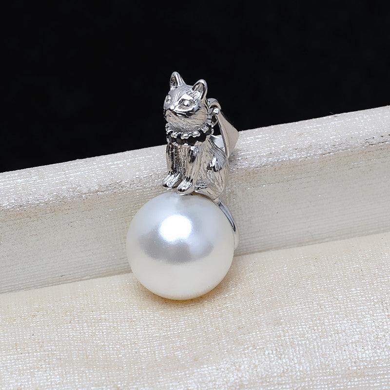 Cubic Zirconia Cat Pearl Pendant Setting-S925 Sterling Silver