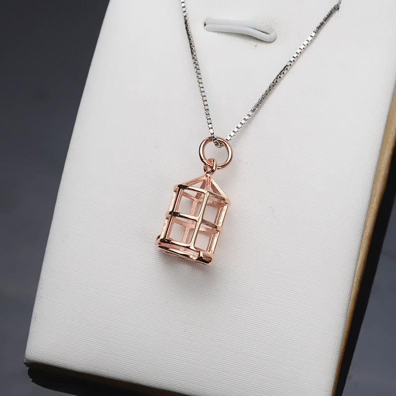 S925 Sterling Silver Birdcage Pearl Cage Pendant - Feliz Pearl