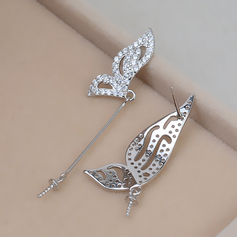 WomenCZSilverButterflyPearlEarringMounting4