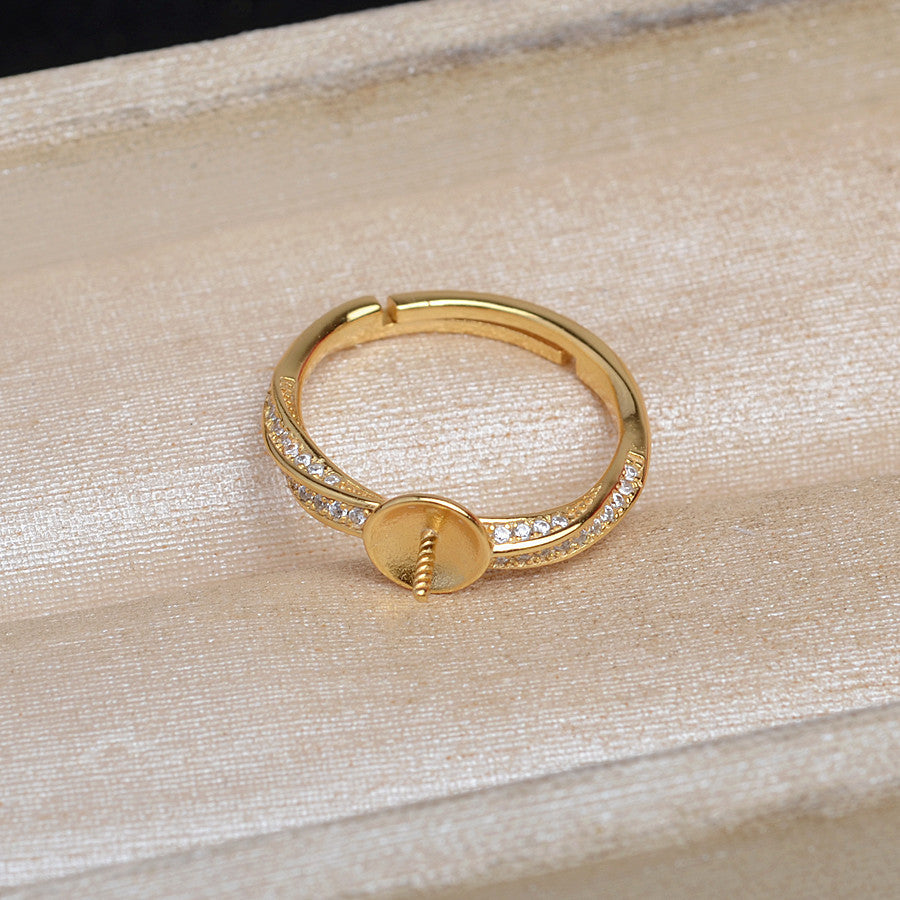 S925 Sterling Silver CZ Adjustable Size Twisted Pearl Ring Setting