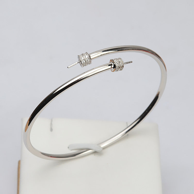 Cubic Zirconia Silver Women Pearl Bangle Setting - Feliz Pearl 
