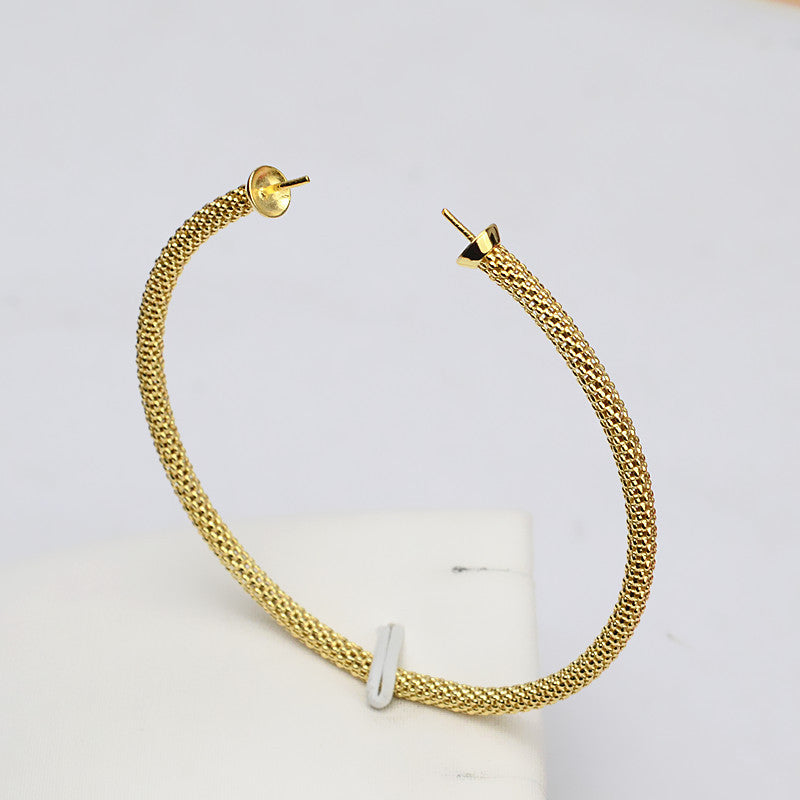 Sterling Silver Elastic Women Pearl Bangle Setting - Feliz Pearl 