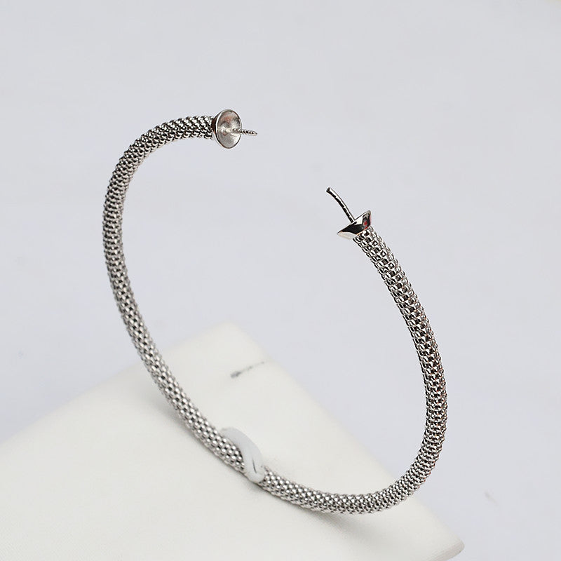 Sterling Silver Elastic Women Pearl Bangle Setting - Feliz Pearl 