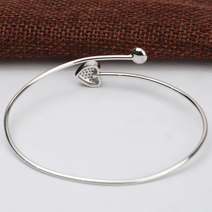 S925 Sterling Silver Lovely Heart Pearl Bangle Settings - Feliz Pearl 