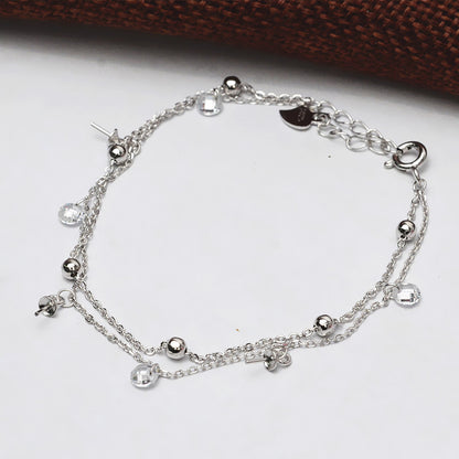 Cubic Zirconia S925 Sterling Silver Pearl Bracelet Setting Double Layer - Feliz Pearl 