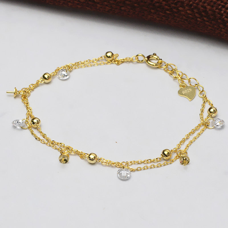 Cubic Zirconia S925 Sterling Silver Pearl Bracelet Setting Double Layer - Feliz Pearl 