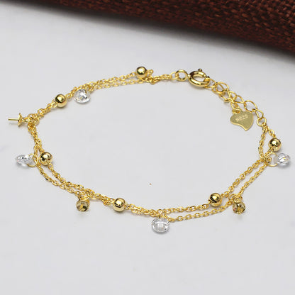 Cubic Zirconia S925 Sterling Silver Pearl Bracelet Setting Double Layer - Feliz Pearl 