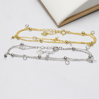 Cubic Zirconia S925 Sterling Silver Pearl Bracelet Setting Double Layer - Feliz Pearl 