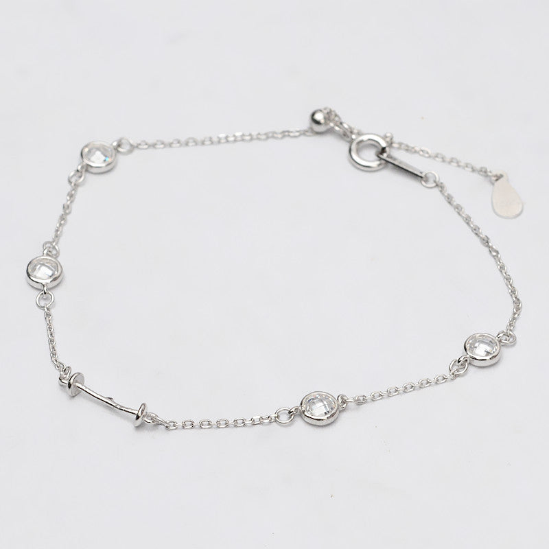 S925 Sterling Silver Full Drilled Pearl Bracelet Setting Wholesale - Feliz Pearl 