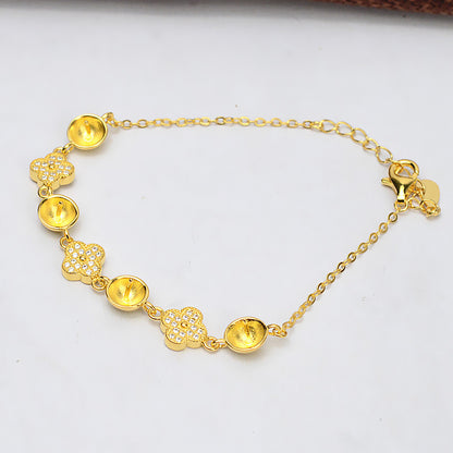 Women Four Leaf Clover Silver Pearl Bracelet Setting-Feliz Pearl - Feliz Pearl 