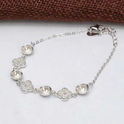 Women Four Leaf Clover Silver Pearl Bracelet Setting-Feliz Pearl - Feliz Pearl 