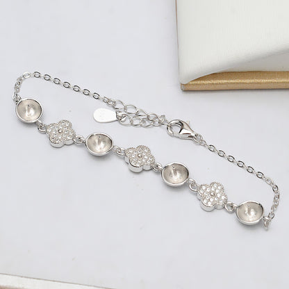 Women Four Leaf Clover Silver Pearl Bracelet Setting-Feliz Pearl - Feliz Pearl 