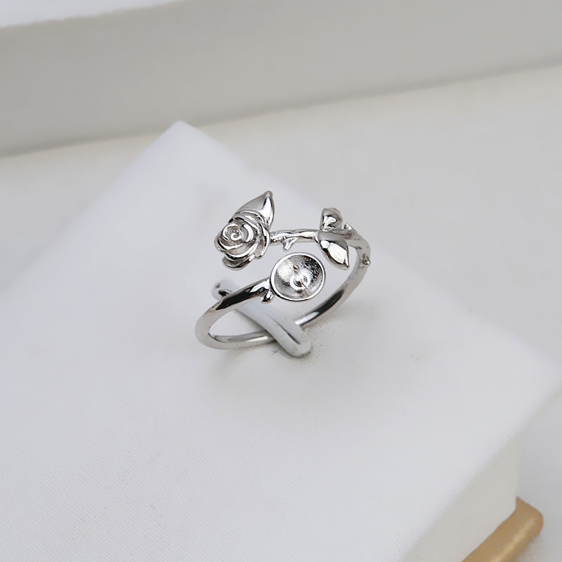 S925 Silver Rose Design Pearl Ring Setting-Adjustable Size Ring - Feliz Pearl 