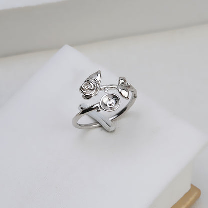S925 Silver Rose Design Pearl Ring Setting-Adjustable Size Ring - Feliz Pearl 