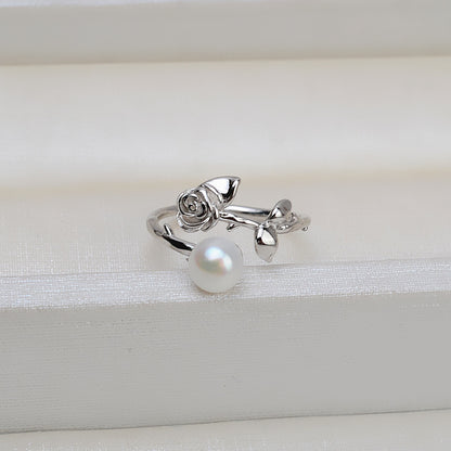 S925 Silver Rose Design Pearl Ring Setting-Adjustable Size Ring - Feliz Pearl 