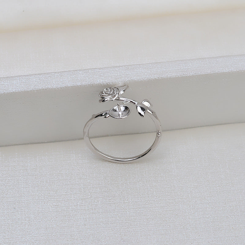 S925 Silver Rose Design Pearl Ring Setting-Adjustable Size Ring - Feliz Pearl 