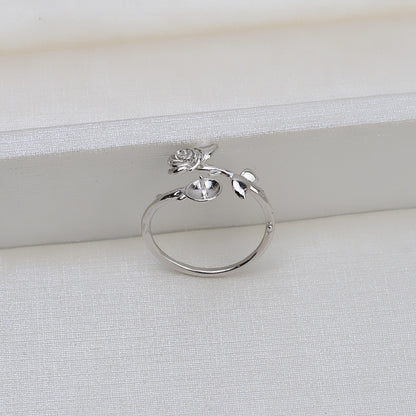 S925 Silver Rose Design Pearl Ring Setting-Adjustable Size Ring - Feliz Pearl 