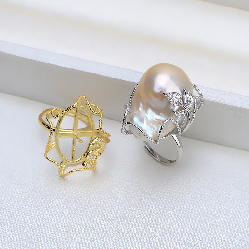 S925 Sterling Silver Fireball Baroque Pearl Ring Mounting - Feliz Pearl 