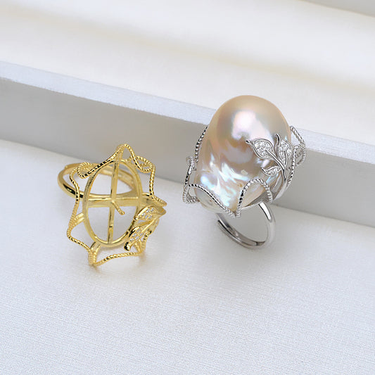 S925 Sterling Silver Fireball Baroque Pearl Ring Mounting - Feliz Pearl 