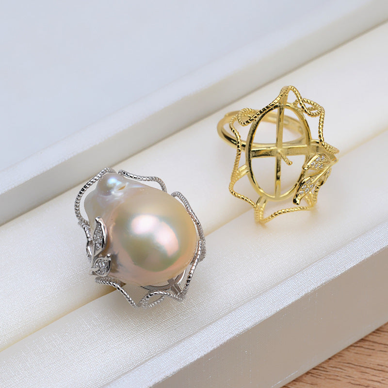 S925 Sterling Silver Fireball Baroque Pearl Ring Mounting - Feliz Pearl 