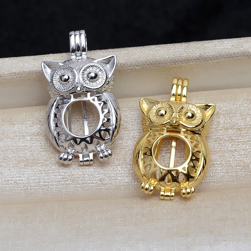 S925 Sterling Silver Owl Pearl Cage Pendant - Feliz Pearl 