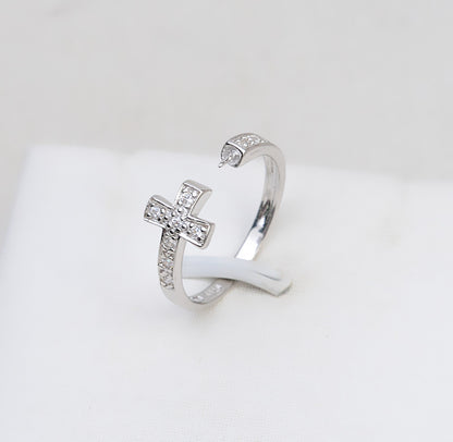 Silver Cubic Zirconia Cross Women Pearl Ring Mounting - Feliz Pearl 