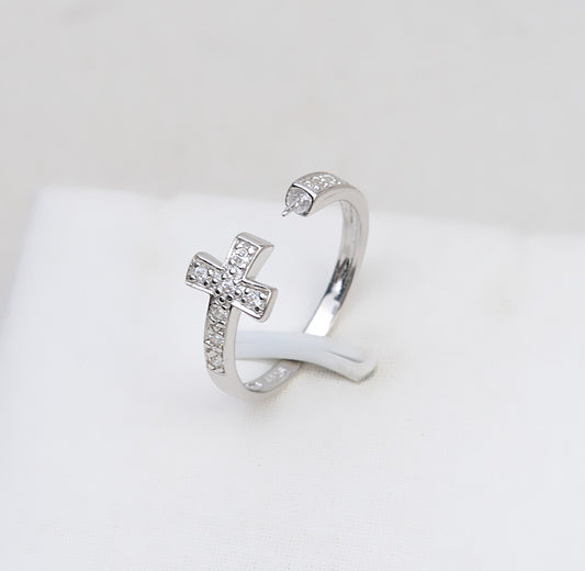 Silver Cubic Zirconia Cross Women Pearl Ring Mounting - Feliz Pearl 