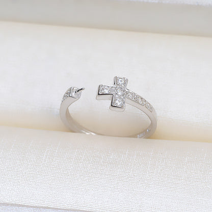 Silver Cubic Zirconia Cross Women Pearl Ring Mounting - Feliz Pearl 