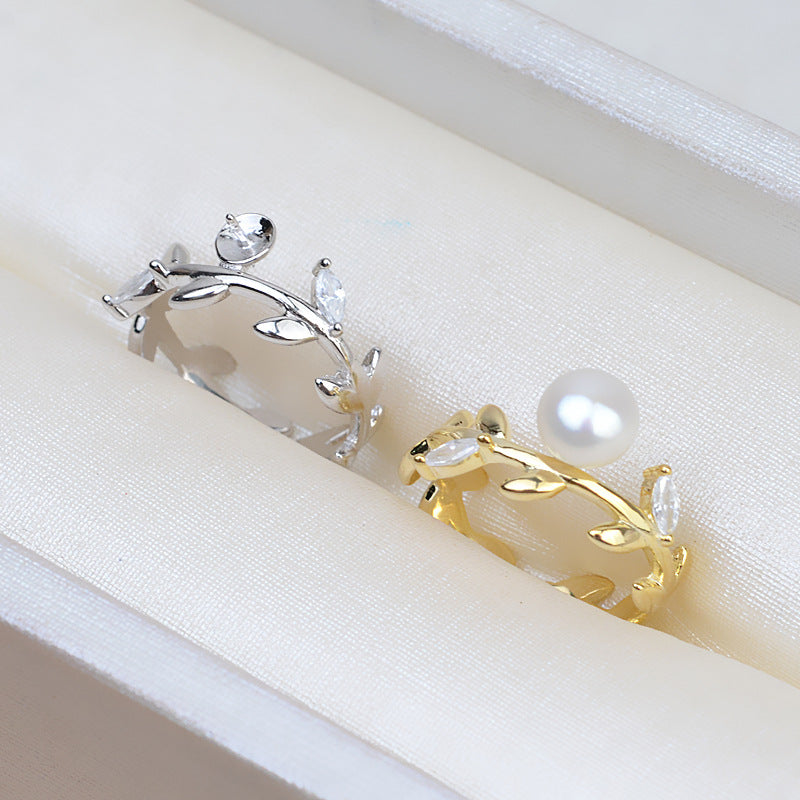 Silver Wreath Design Adjustable Size Pearl Ring Mounting - Feliz Pearl 