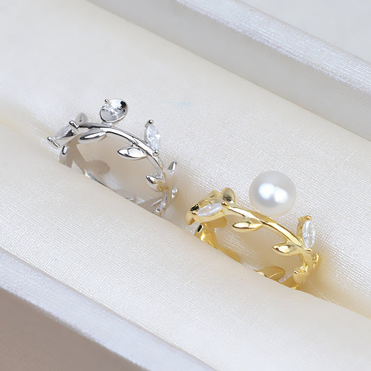 Silver Wreath Design Adjustable Size Pearl Ring Mounting - Feliz Pearl 