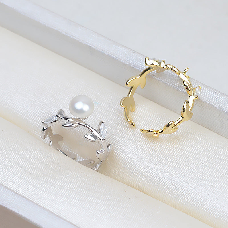 Silver Wreath Design Adjustable Size Pearl Ring Mounting - Feliz Pearl 