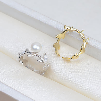 Silver Wreath Design Adjustable Size Pearl Ring Mounting - Feliz Pearl 