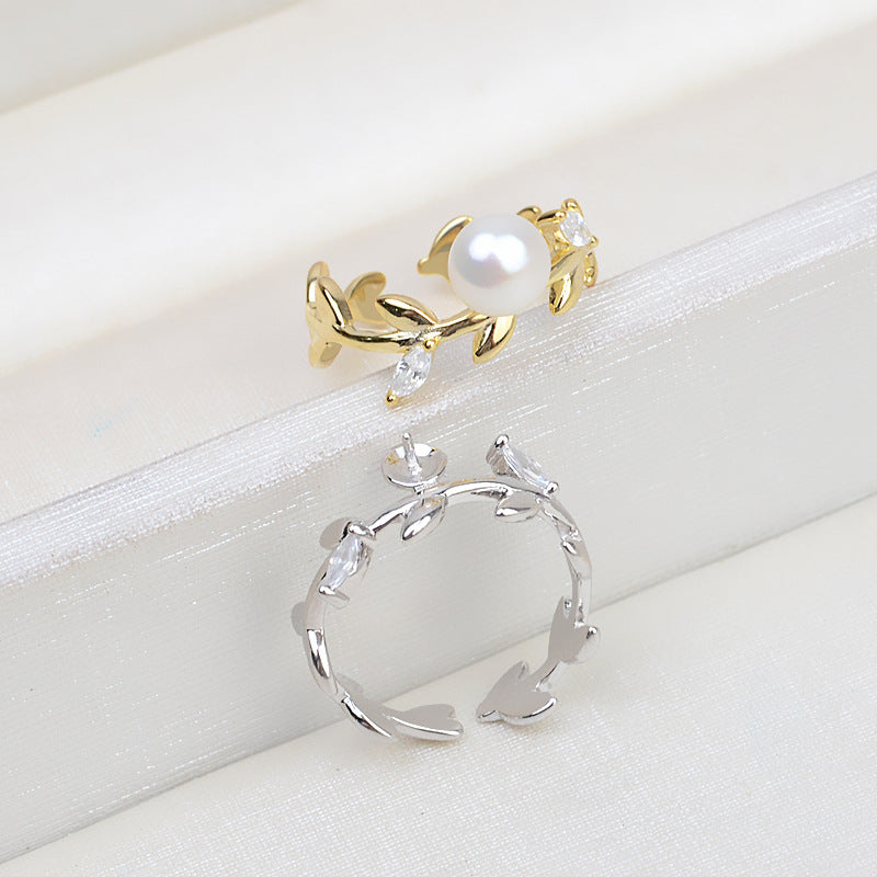 Silver Wreath Design Adjustable Size Pearl Ring Mounting - Feliz Pearl 