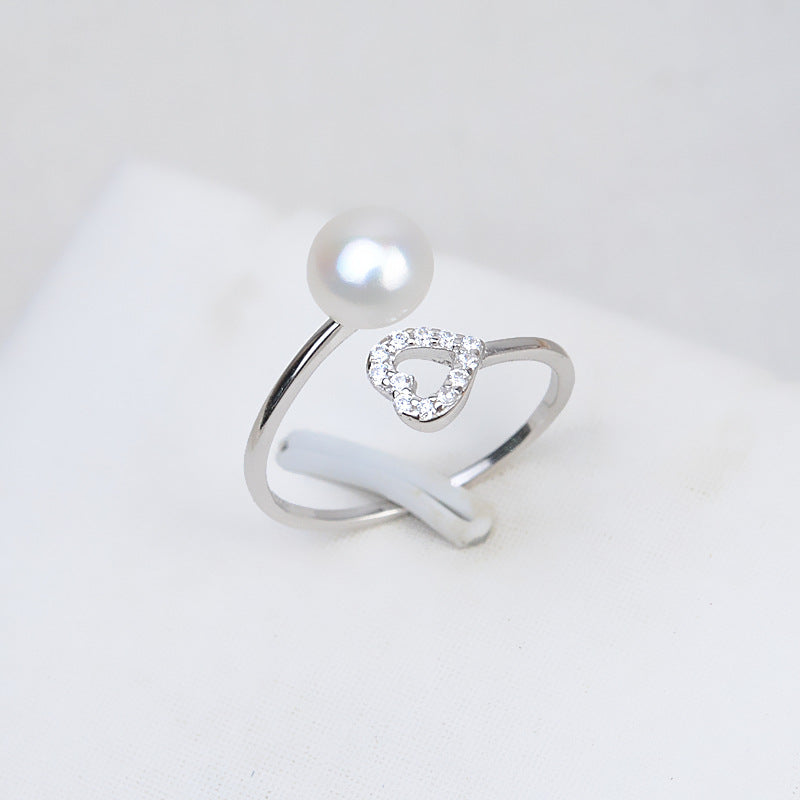 Silver Cubic Zirconia Heart Desig Pearl Ring Mounting-Feliz Pearl - Feliz Pearl 