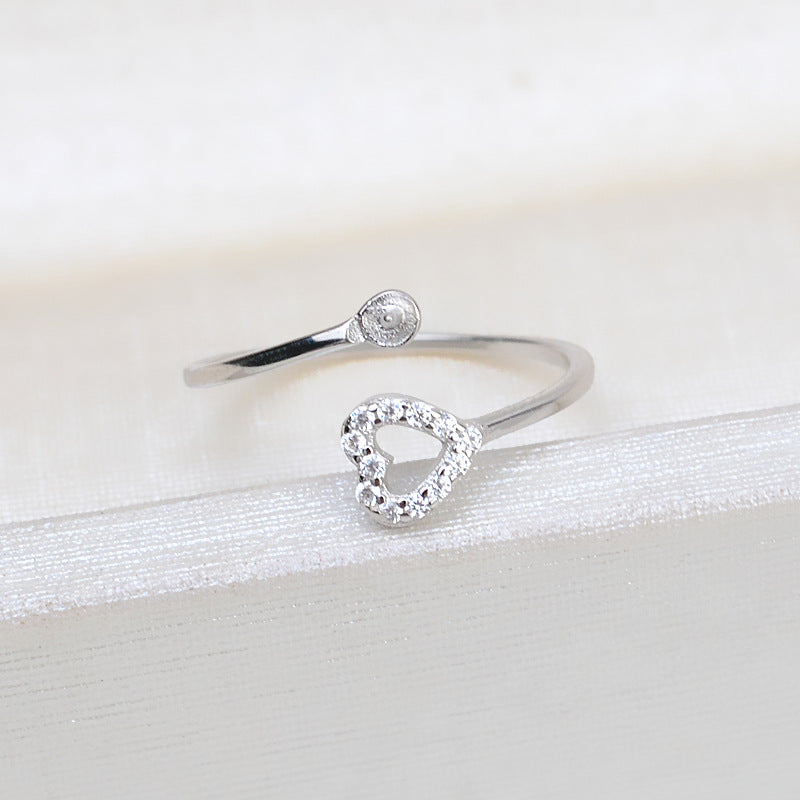 Silver Cubic Zirconia Heart Desig Pearl Ring Mounting-Feliz Pearl - Feliz Pearl 