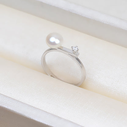 Cubic Zirconia S925 Sterling Silver Balance Beam Pearl Ring Setting - Feliz Pearl 