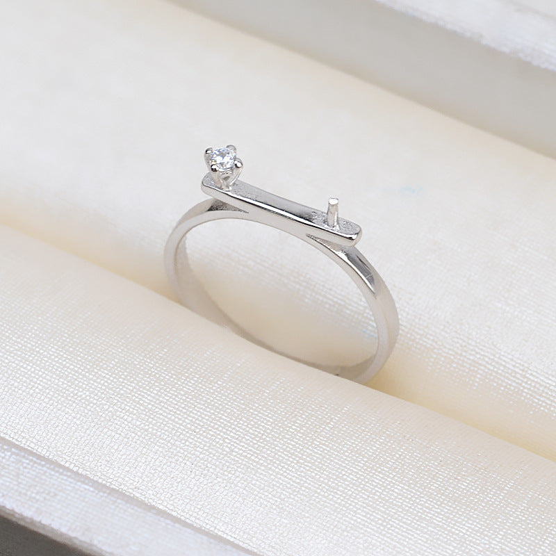Cubic Zirconia S925 Sterling Silver Balance Beam Pearl Ring Setting - Feliz Pearl 