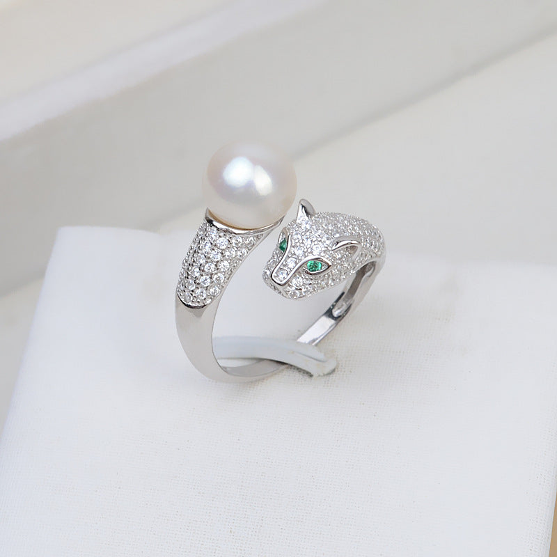 S925 Sterling Silver Leopard Cubic Zirconia Pearl Ring Mounting - Feliz Pearl 
