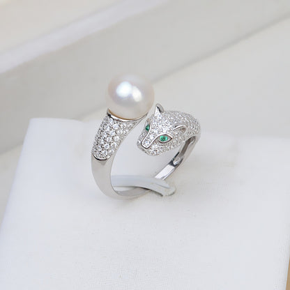 S925 Sterling Silver Leopard Cubic Zirconia Pearl Ring Mounting - Feliz Pearl 