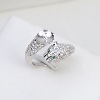 S925 Sterling Silver Leopard Cubic Zirconia Pearl Ring Mounting - Feliz Pearl 
