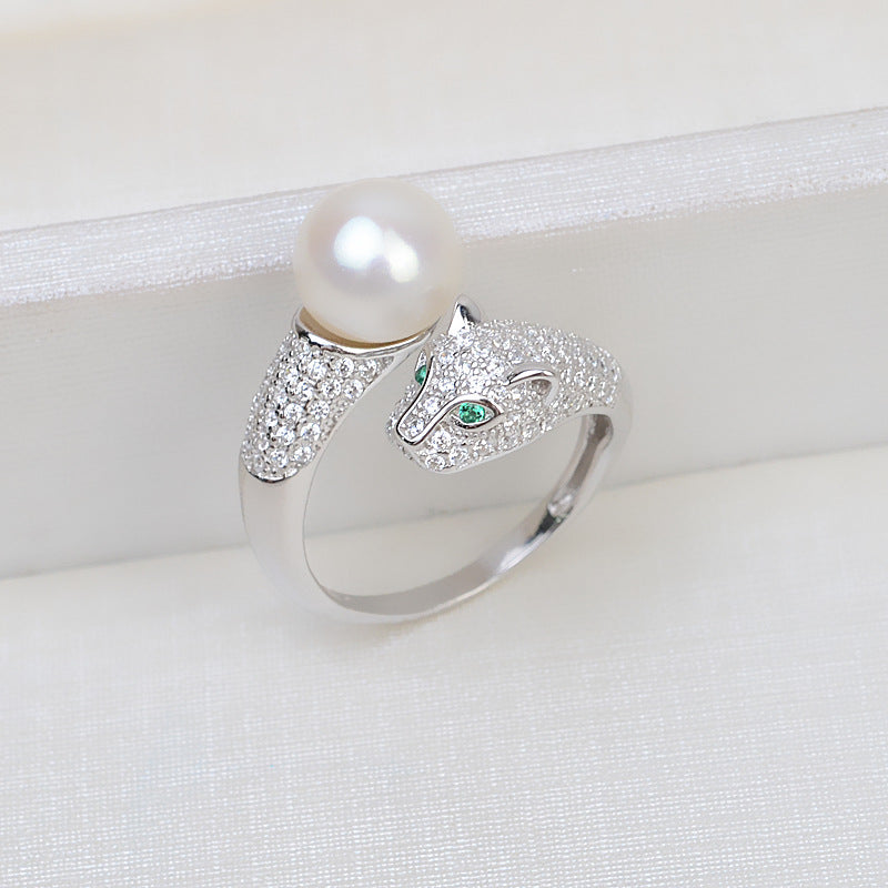 S925 Sterling Silver Leopard Cubic Zirconia Pearl Ring Mounting - Feliz Pearl 