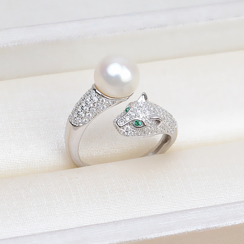 S925 Sterling Silver Leopard Cubic Zirconia Pearl Ring Mounting - Feliz Pearl 