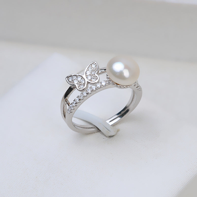 S925 Sterling Silver CZ Mini Butterfly Pearl Ring Setting - Feliz Pearl 