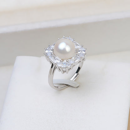 Silver Cubic Zirconia Candy Square Pearl Ring Mounting-Feliz Pearl - Feliz Pearl 