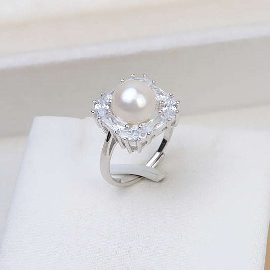 Silver Cubic Zirconia Candy Square Pearl Ring Mounting-Feliz Pearl - Feliz Pearl 