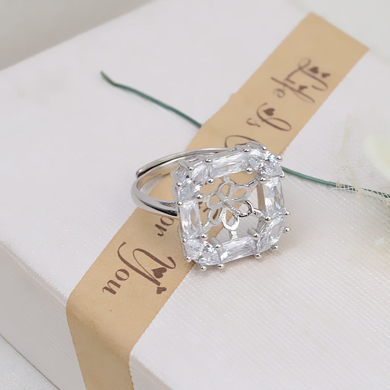Silver Cubic Zirconia Candy Square Pearl Ring Mounting-Feliz Pearl - Feliz Pearl 