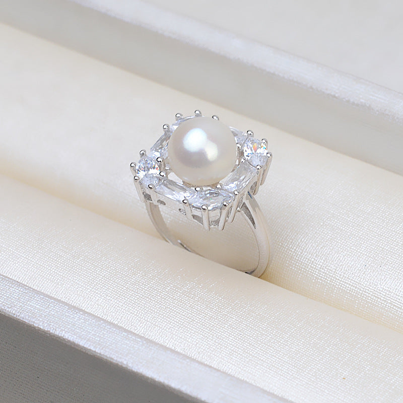 Silver Cubic Zirconia Candy Square Pearl Ring Mounting-Feliz Pearl - Feliz Pearl 