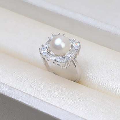 Silver Cubic Zirconia Candy Square Pearl Ring Mounting-Feliz Pearl - Feliz Pearl 